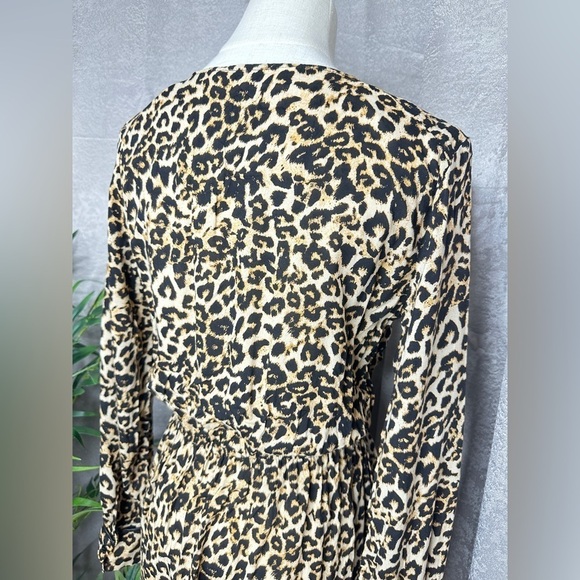 Zara Women’s Leopard Print Long Sleeve Mini Dress in Brown Sz XS - Picture 9 of 13